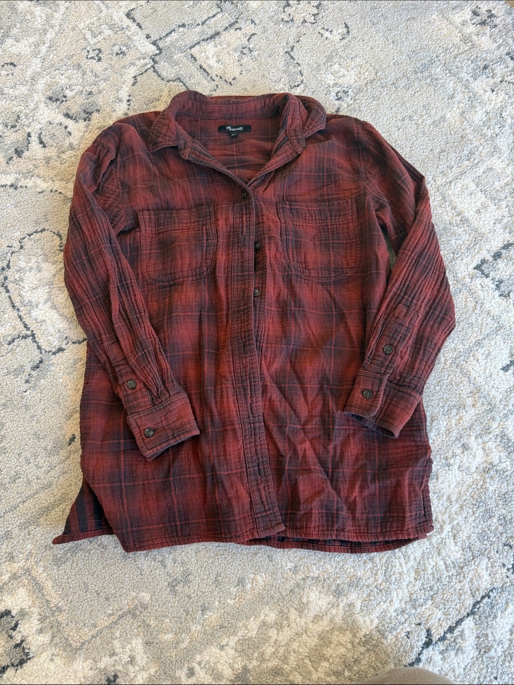 Madewell Men's Rust Red Plaid Long-Sleeve Button-Down Shirt